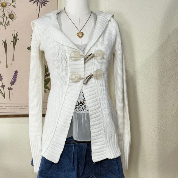 Vintage 90s Y2k Toggle Button Hooded Cardigan Sweater Gloomy Coquette Himekaji M - Picture 2 of 7